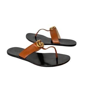 Gucci Marmont GG Thong Sandal Black Brown Slip On Flip Flop Flat Size EU 39 US 9